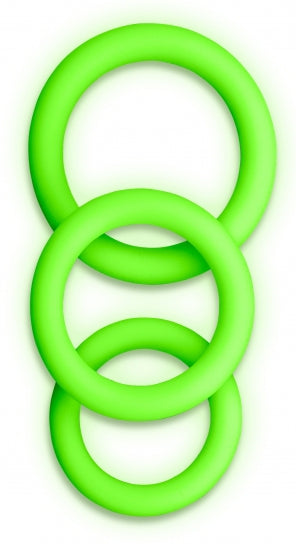 Set of 3 Phosphorescent Glow Annels Cock Rings 20-30mm - Ouch! Glow - Flexible Cockrings