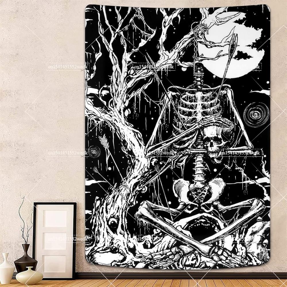 Goth Skull Tapestry Devil Satanic Tapestrys Wall Hanging Batwing Skeleton Tapestries For Bedroom Aesthetic Home Decoration