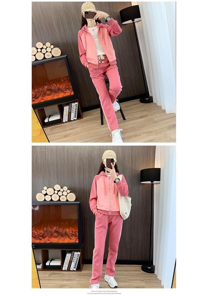 Women's Winter Warm Velvet Slim-Fit Hooded Sweatshirt & Pants Set