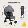 Faltbarer Reisekinderwagen, Verstellbare Rückenlehne, bis 22 kg, Verdeck, Regenschutz, Becherhalter (grau)