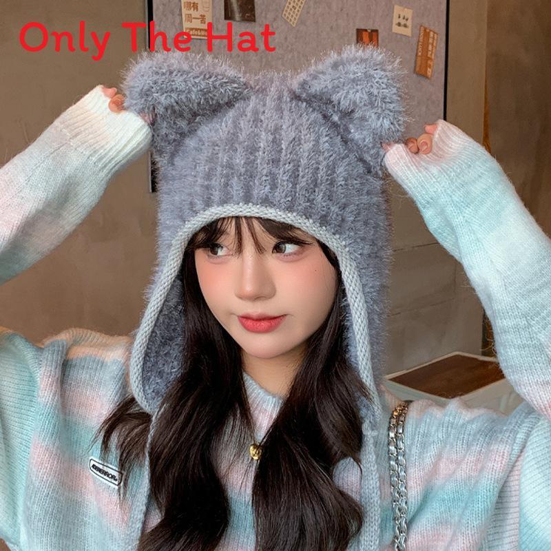 Style Knit Hat For Women With Plush Bear Ears Warm Winter Beanie For Casual Fashion