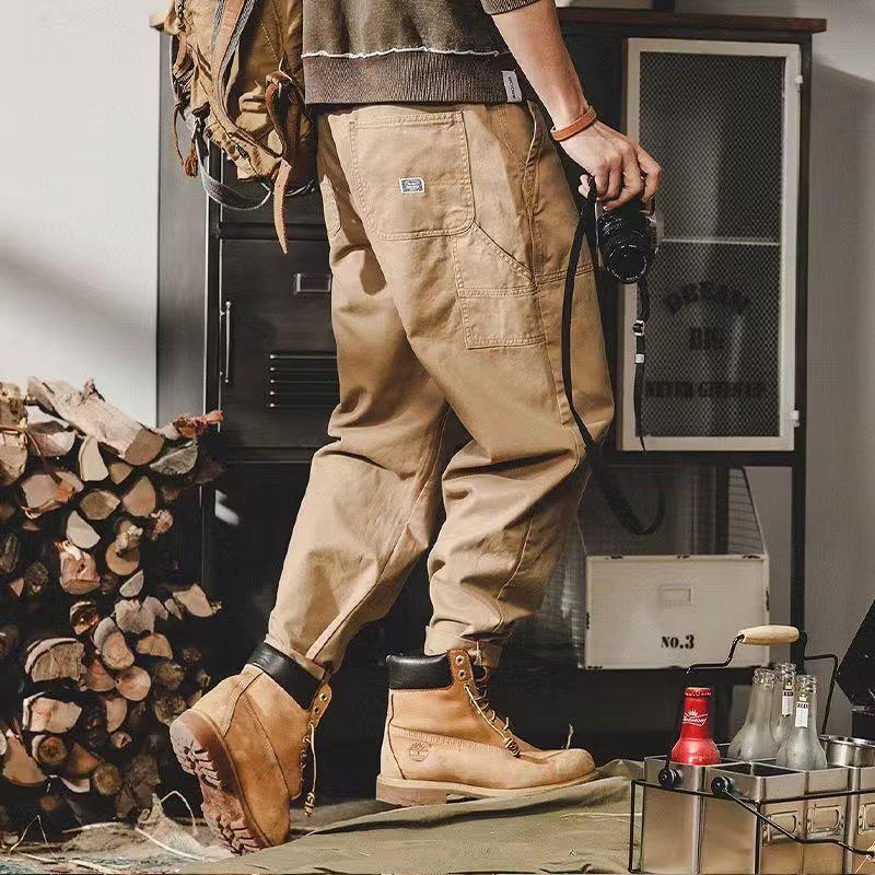 Men’s Trendy Retro Lumberjack Cuffed Pants - Loose, Straight, Casual Workwear for Spring and Autumn.