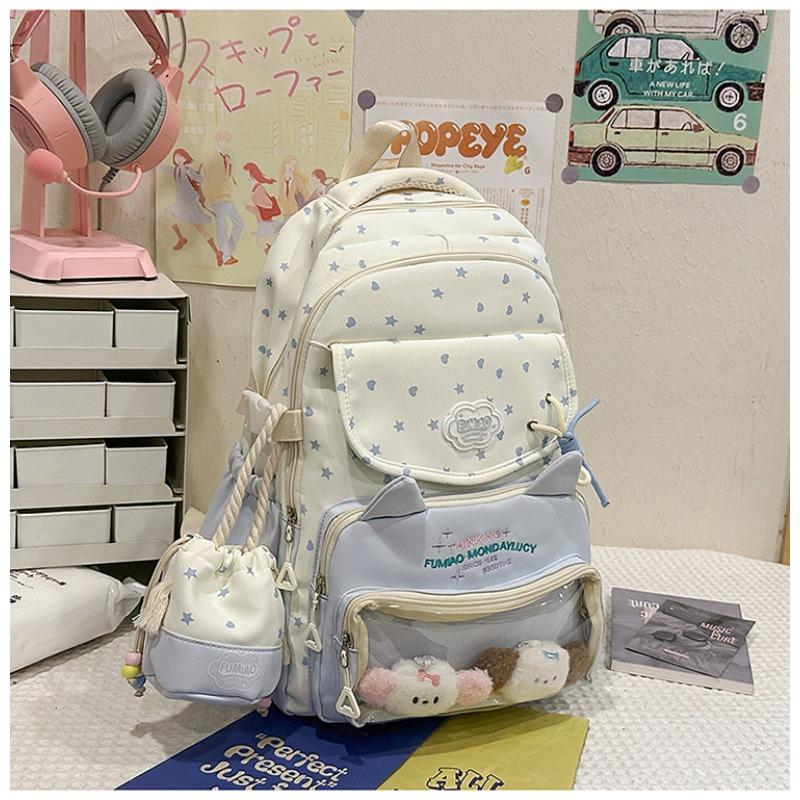 Cute Star Cat Junior High School Student Schoolbag Large Capacity High School Student Backpack Small Fresh Girl Pain Bag Baby Bag
