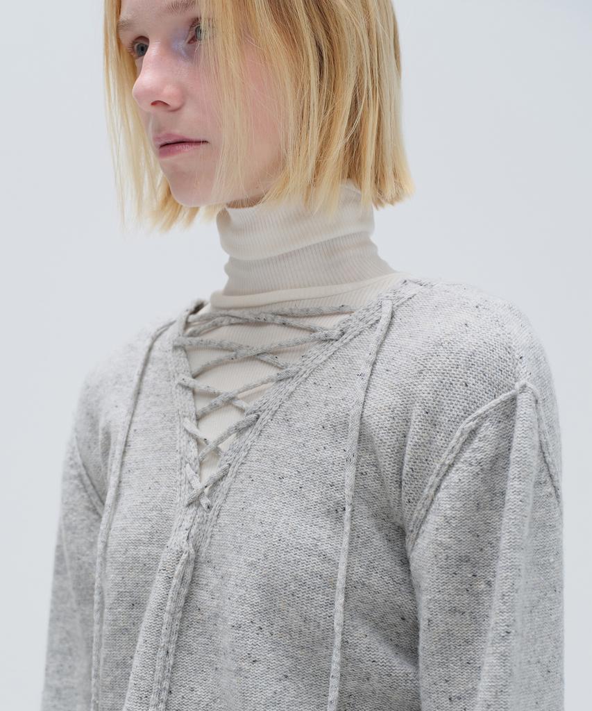 Daiaegeuneol V Neck Lace Up Knit (Grey)