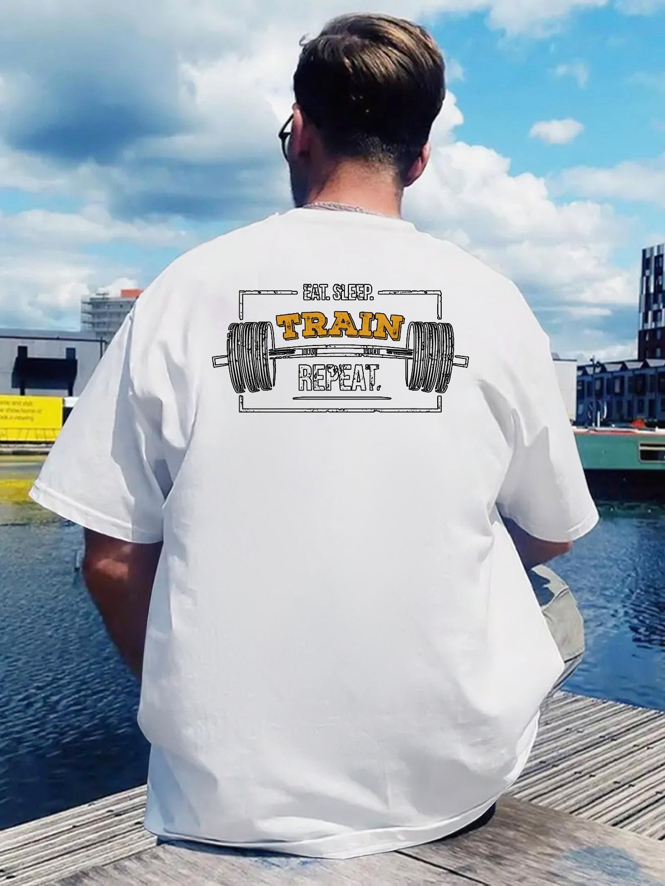 Fitness Motivation T-shirt - Eat Sleep Train Repeat Gym Tee - Lightweight Breathable Polyester Shirt for Workout XXXXL