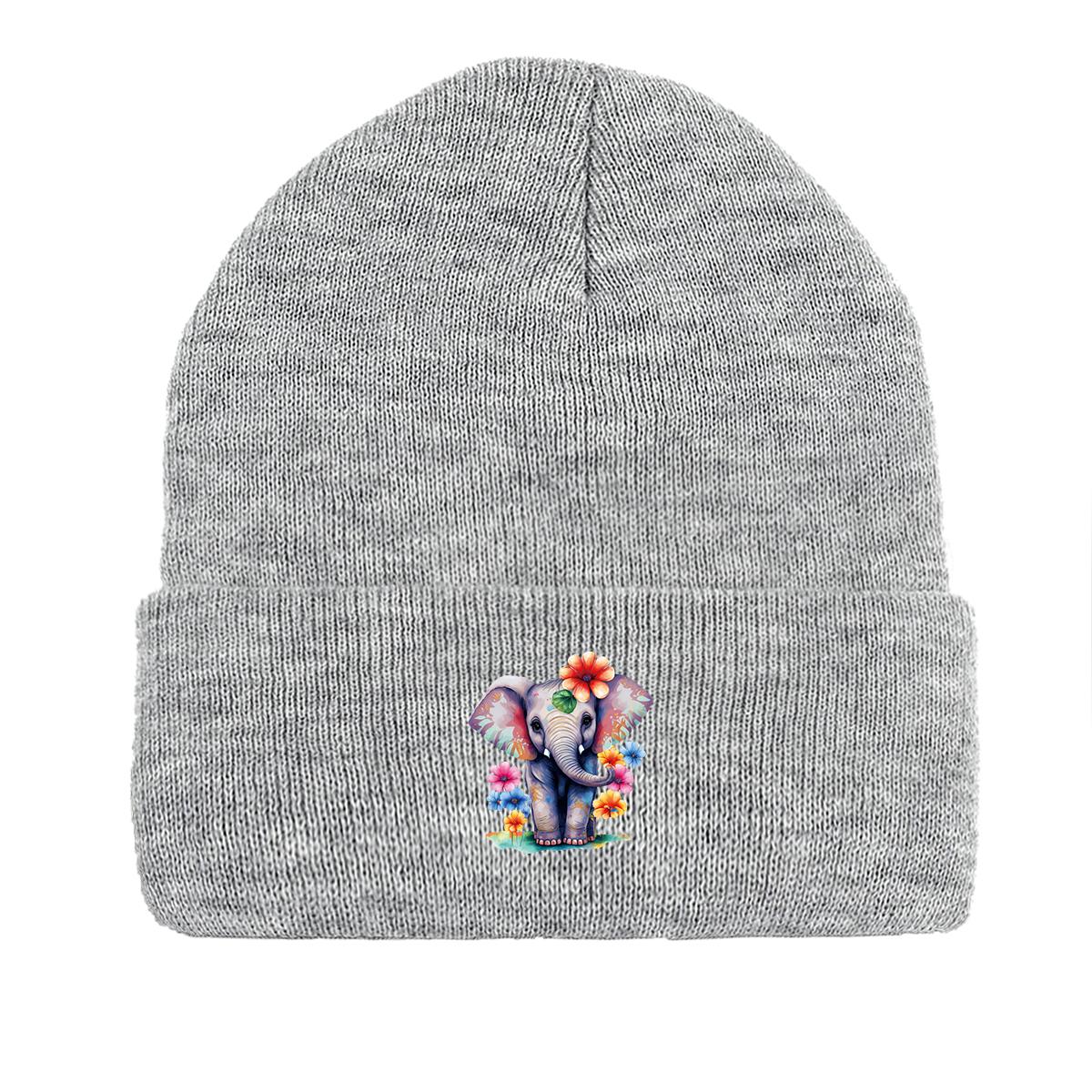 Теплая вязаная шапка с изображением слона и цветка — фото 8