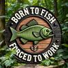 Retro Fishing Wall Sign Fishing Enthusiast Trapped by Reality X Inch Round Metal Ornament with Bigmouthed Bass and Anchor