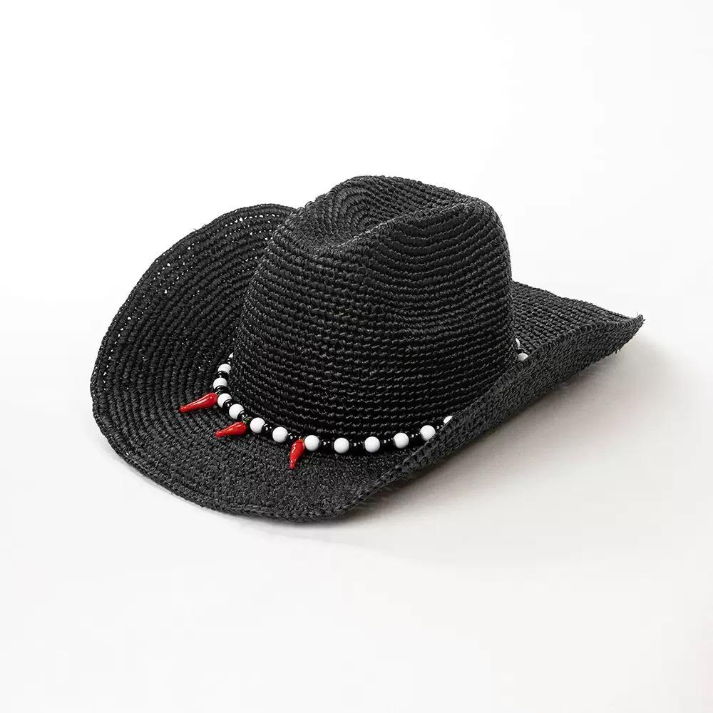 

Fashion Breathable Natural Eco-Friendly Raffia Sun Hat Summer Beach Western Cowboy Hats Curled Brim Sun Protection Straw Caps 59cm