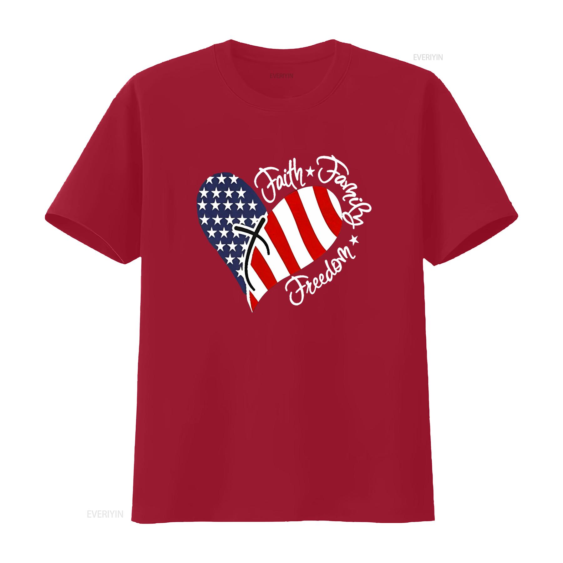 Heart T shirt Patriotic for Women Cross American Flag USA Faith Family Freedom Star Stripes Black Tops vintage Washed Stylish S