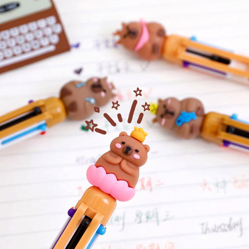 Cartoon Capybara Multicolor Ball Pen Ballpoint Pen Multicolored Pens Colorful Refill Multifunction 6/4 Colors In One Student