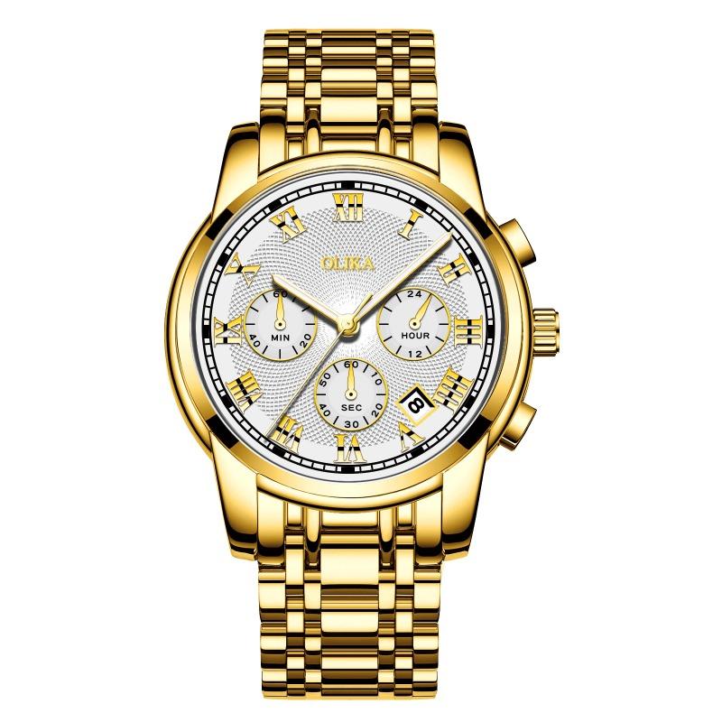 New Top Brand Fashion Men's Watch Fine Steel Band Casual Sports Luminous Waterproof Three-Eye Six-Pin Watch