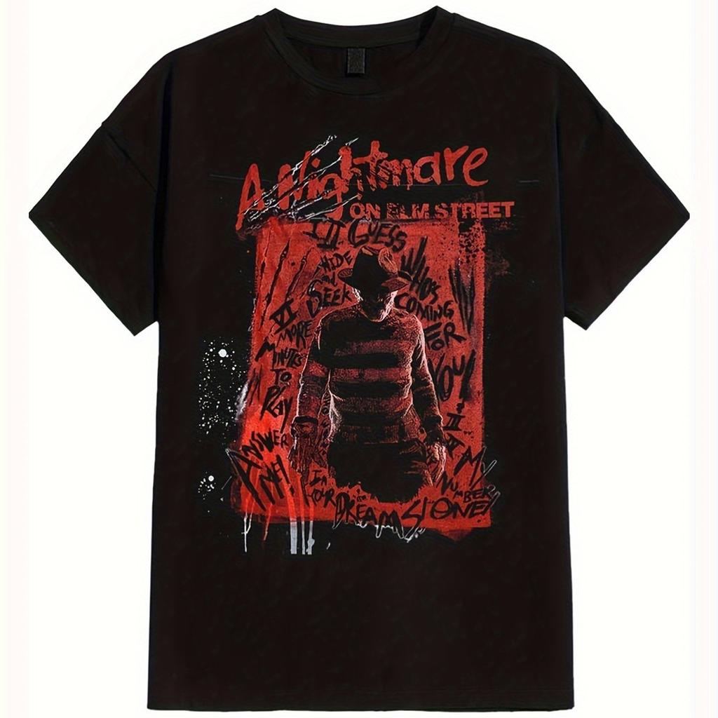 A Nightmare on Elm Street Freddy Krueger Silhouette Herren T-Shirt Weiche Baumwolle Atmungsaktiv Bequem Rundhals-T-Shirt Horror-Fans