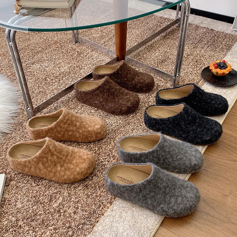 Niche design sense late evening wind gray felt Boken shoes lazy one pedal casual thick-soled bag head half slippers women