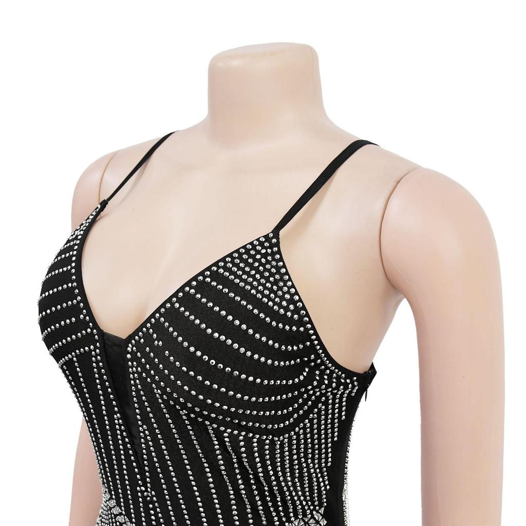 C7215 European & American Fashion Spaghetti Strap Rhinestone Dress - Sexy Tight Sleeve Short Dress for Women