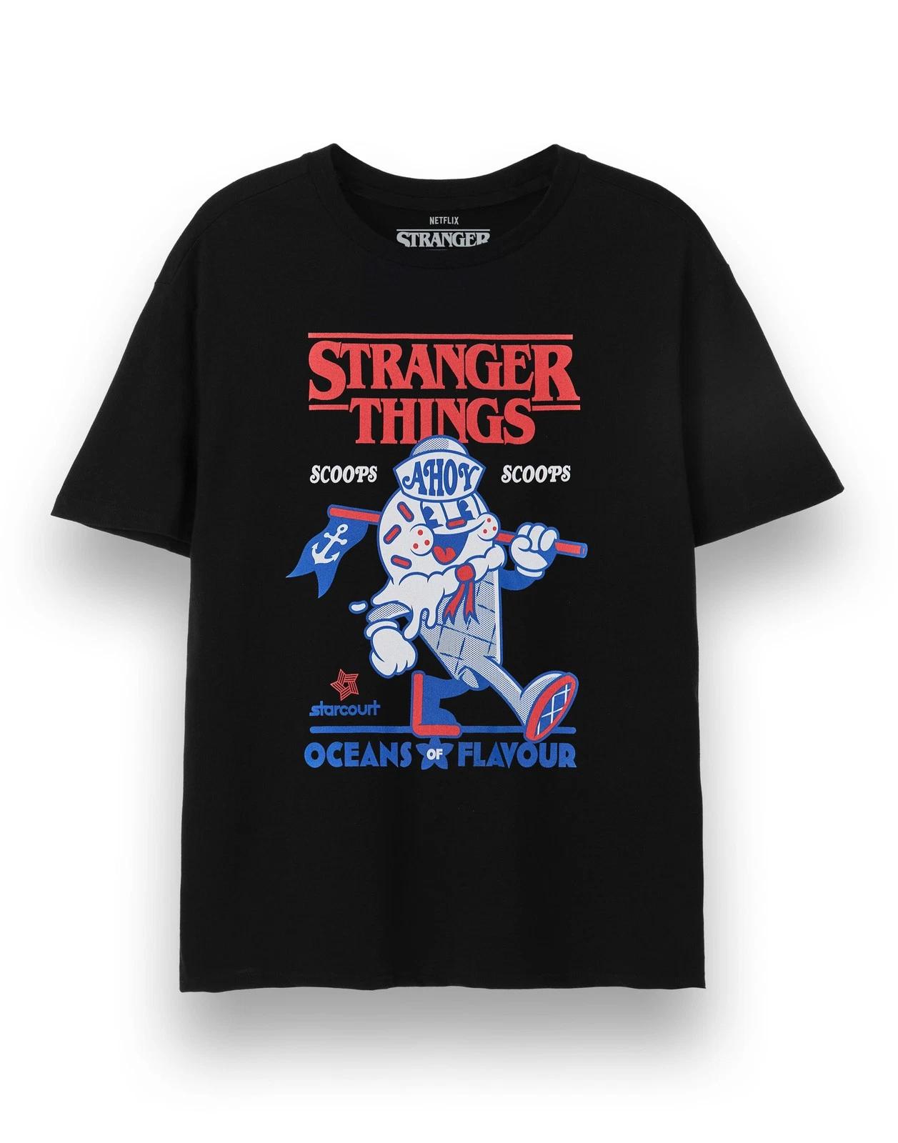 

Stranger Things Black Scoops Short Sleeved 100% Cotton T-shirt Mens Tees Top Unisex 3XL
