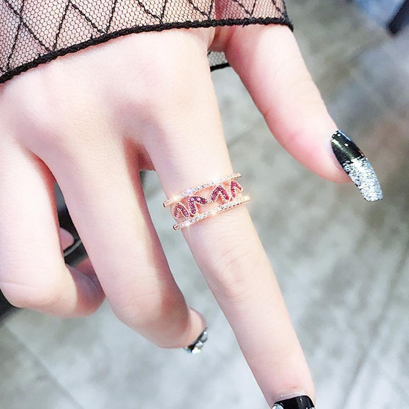 Color Circle Red Love Micro Stone Rose Gold Opening Rings For Women Fashion Gold Metal Geometric Jewelry Gifts
