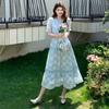New Summer Fashionable Floral Embroidered Patchwork V-Neck Short-Sleeve Fitted Slimming Midi Dress Women's Holiday Vestidos