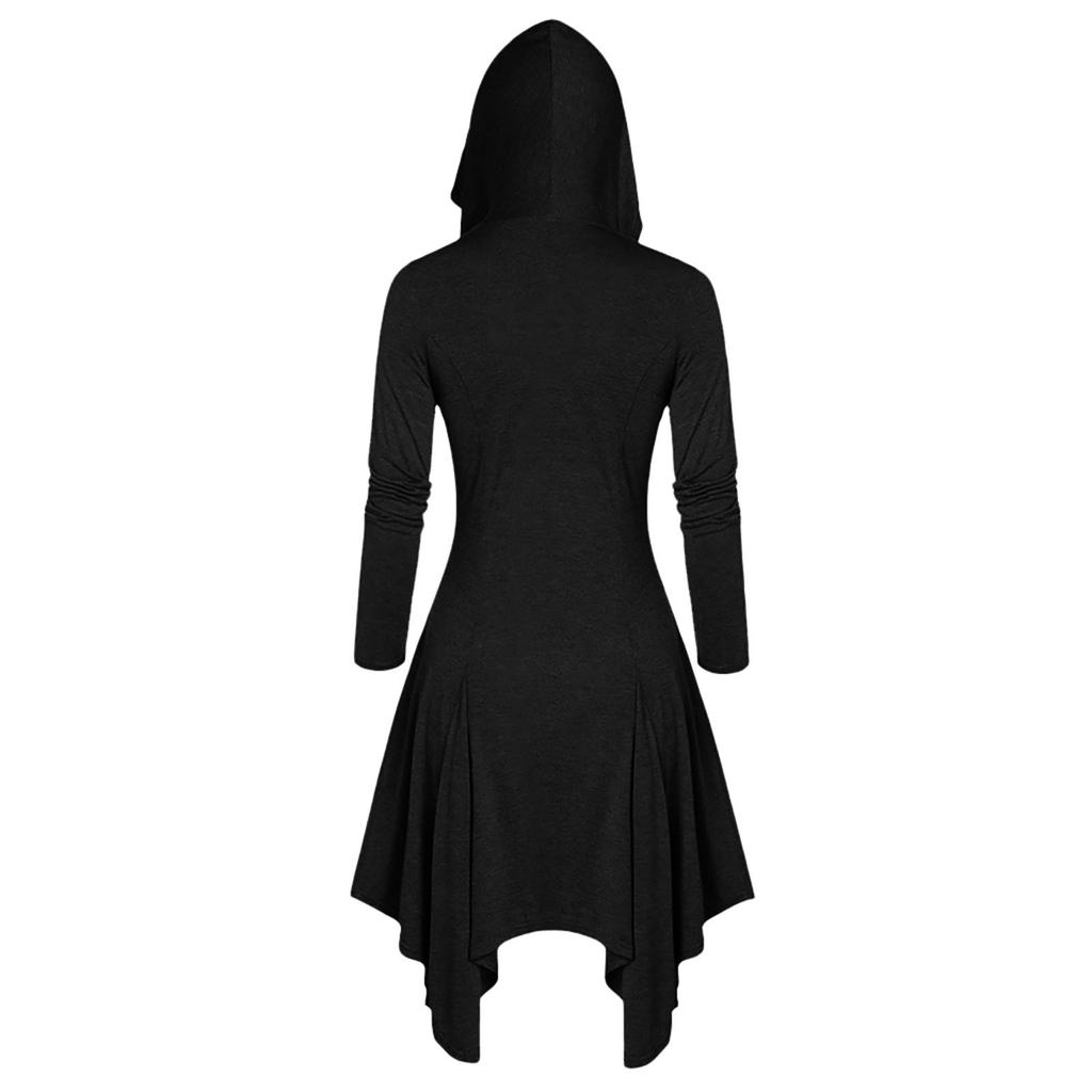 Women Costumes  Hooded Vintage Pullover High Low Bandage Long Dress Cloak
