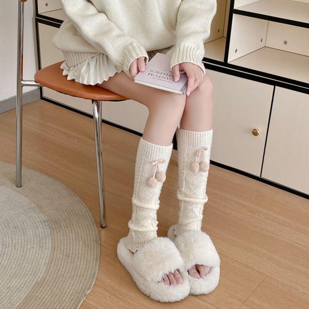 Warm Thermal Thigh Socks Pom Pom Decor Long Stockings Cozy Foot Covers  Winter Season