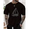 T-shirt d'été décontracté à manches courtes pour homme avec motif voilier - Hauts à col rond pour homme