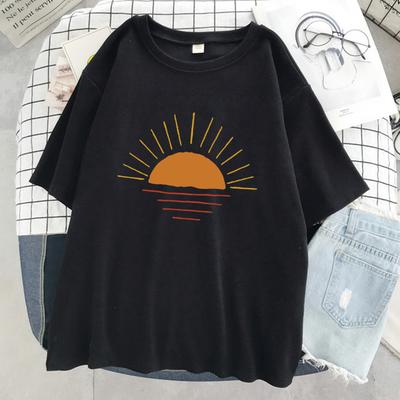 Sunset On The Coastline Printed Women T-Shirts Street Cotton Kawaii Short Sleeve Fashion Oversized Tops Loose Sports T Shirt