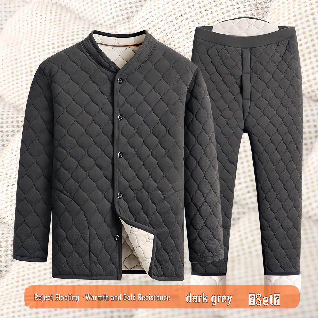 Men's Cozy Winter Underwear Set: Velvet-Lined Cardigan Jacket, Autumn Long Johns for Dad & Grandpa