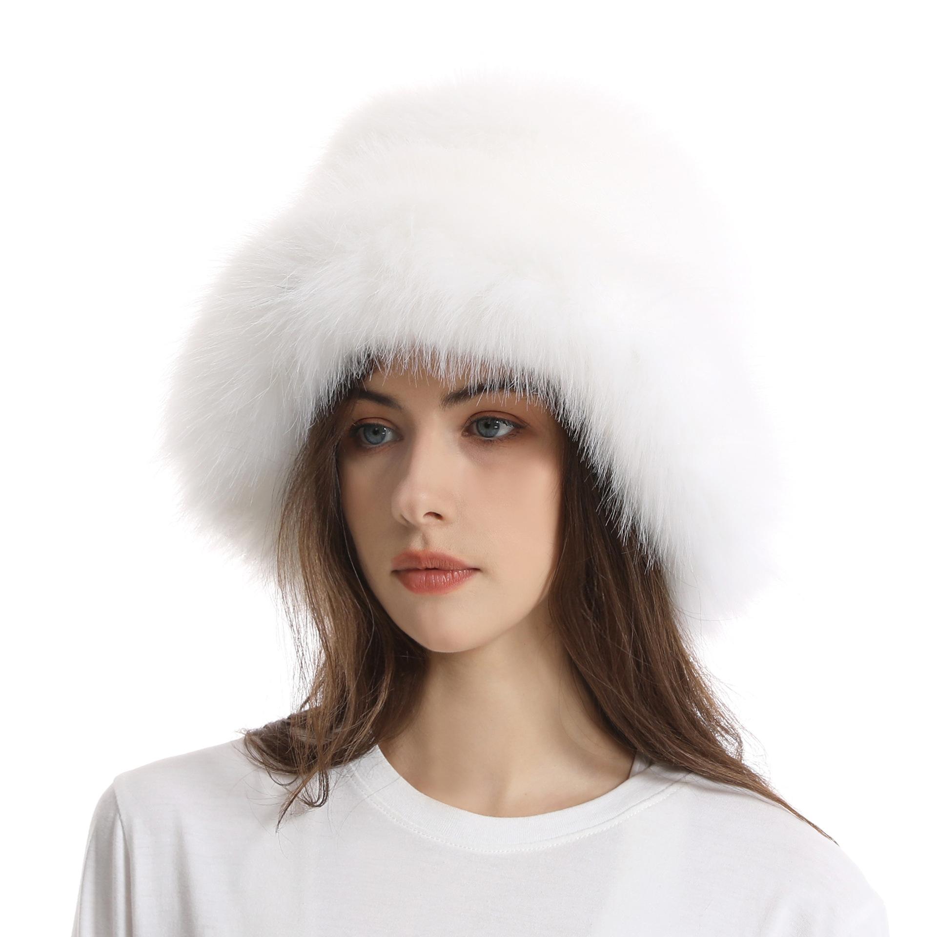 

Big Oversized Fluffy Faux Fur Bucket Hats for Women Plush Fisherman Hat Winter Warm Thicken Cold-proof Panama Cap