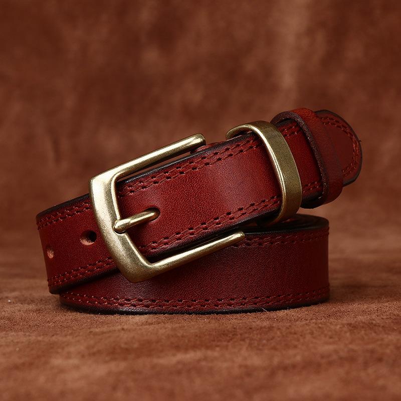 Bälte Dam Breda Retro Mode Läder Spänne Första Lagret Nötskinn All-Match Casual Jeansbälte Dam
