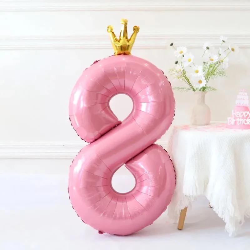 Gradient Color Crown Number Balloon Pillar, 32-40 Inch, First Birthday Party Decoration