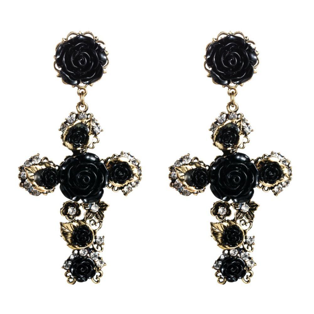 Baroco Style Crystal Ear Stud Aesthetic Flower Stud Earrings  Lolita Accessories