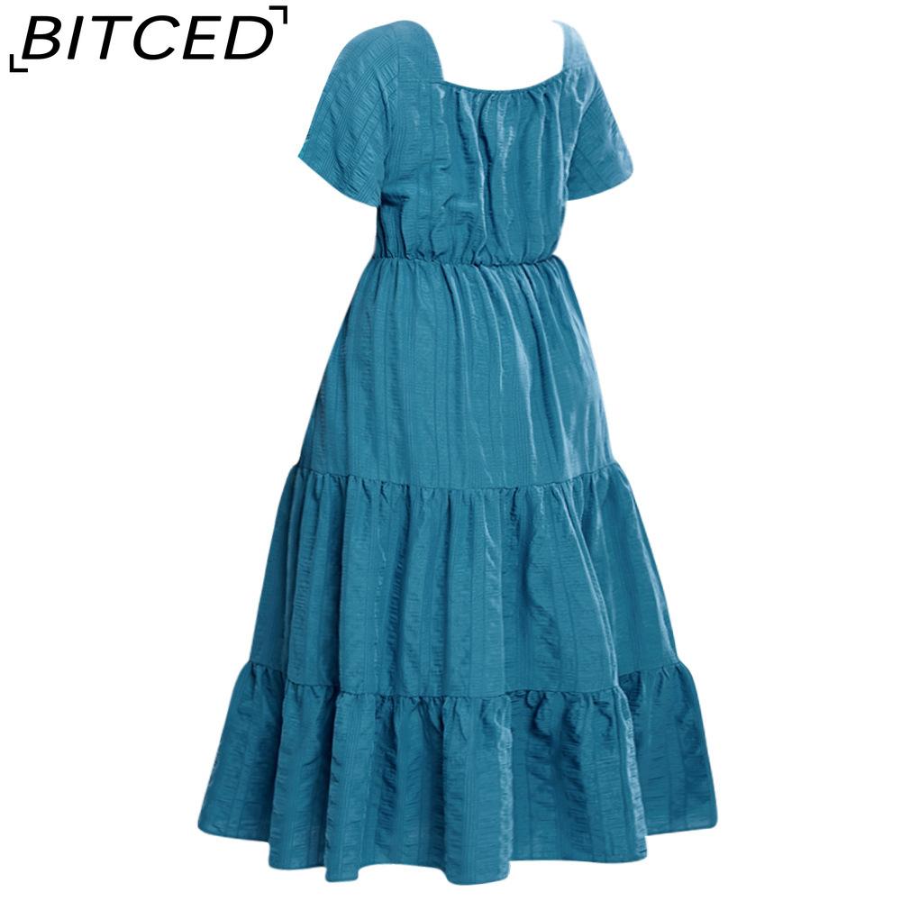 BITCED V-Neck High-Waisted Long Dress Short-Sleeve Plus Size Dress