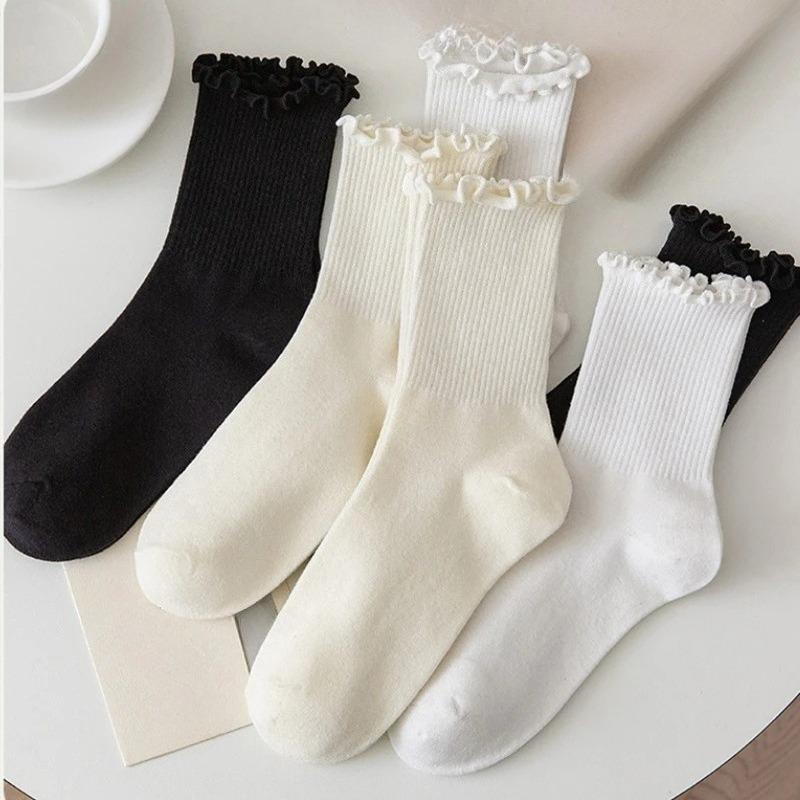 2-20pcs Women Spring and Autumn Stocking Pure Cotton Edge Stacked Socks Ins Trendy White Non Legging Sweating Socks