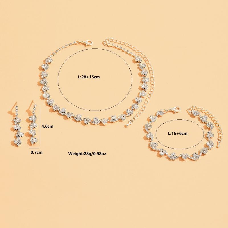 Bridal Set Five-piece Necklace Earrings Bracelet Ring Grab Chain Rhinestone Jewelry Banquet Jewelry