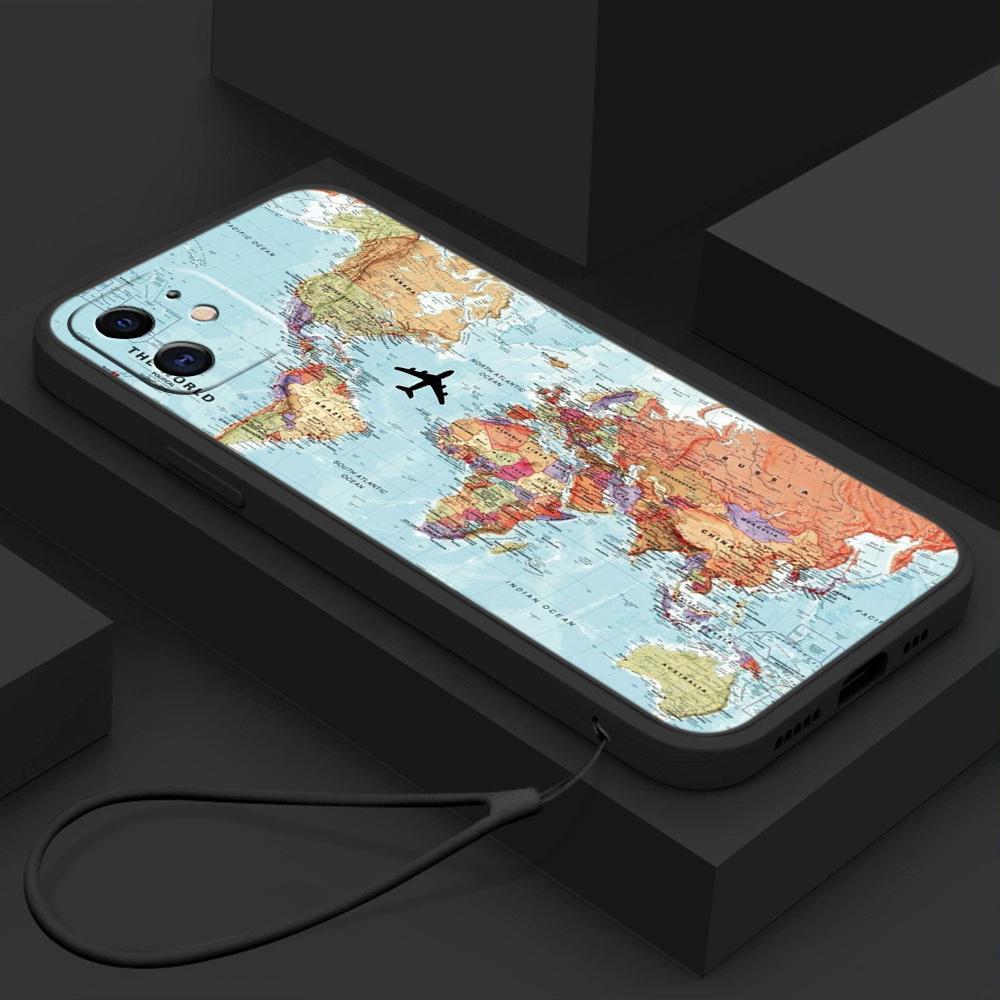 Samsung Galaxy A24 A54 A14 A34 für iPhone 11 12 13 14 15 Pro Max Xiaomi Redmi 13C Note 13 Huawei Straight Edge Soft Phone Case A29 Weltkarte Kunst