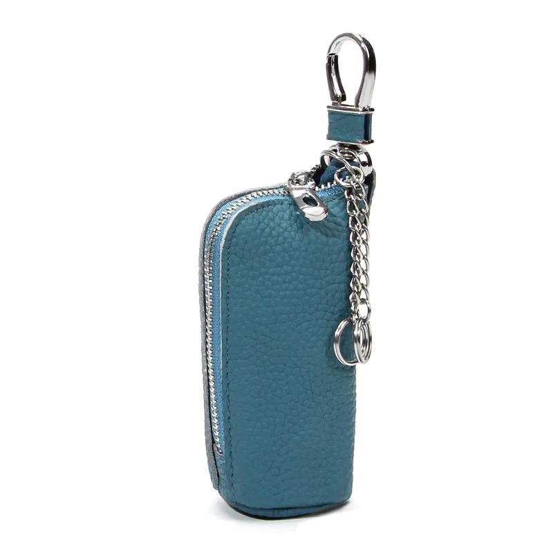 Women Genuine Leather Car Key Chain Wallet Waist Hanging Keys Pouch Zipper Closure Home Key Money Organizer Case