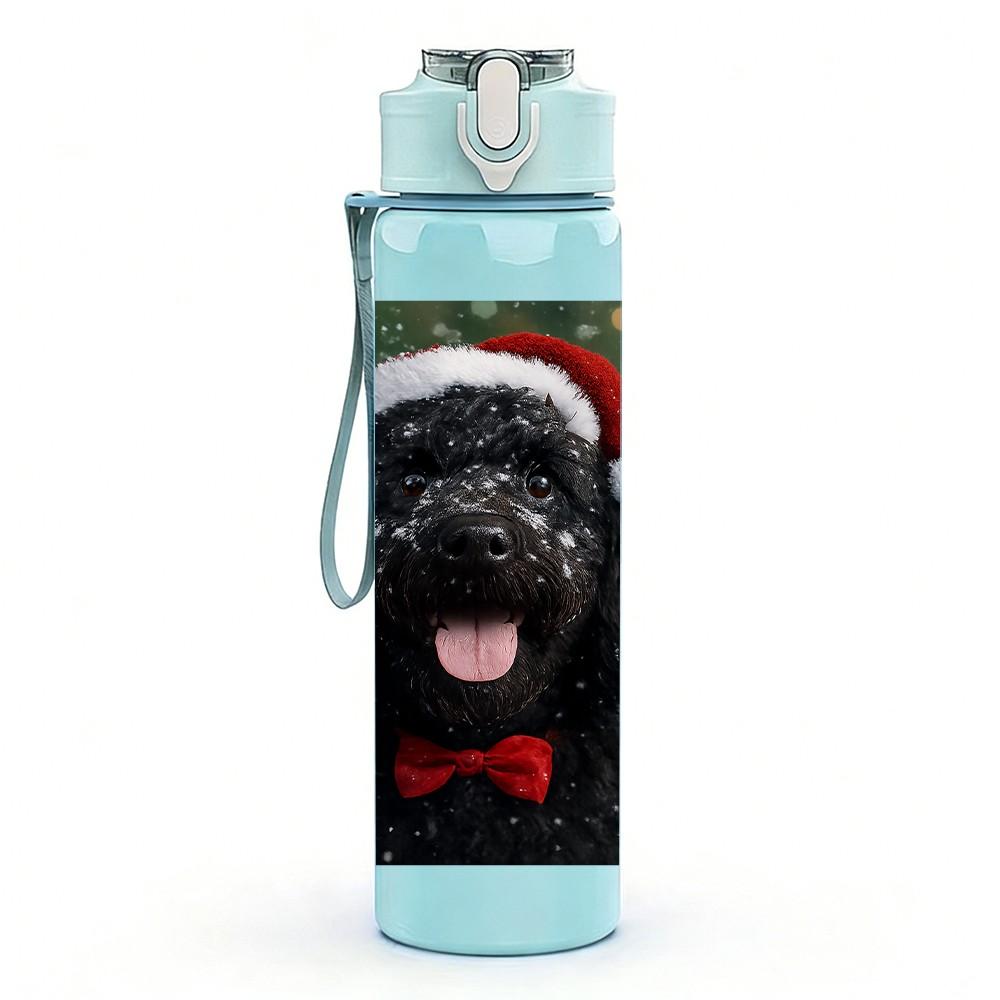 1PC Santa Claus Dog 750ml Color Plastic Sports Water Bottle Leakproof Flip Straw Lid Suitable for Sports Office Home Use