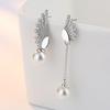 Womens Korean Fashion Elegant Anti-allergy 925 Silver Plated Zircon Crystal Asymmetric Long Ear Stud Earrings Female Jewelry Gifts