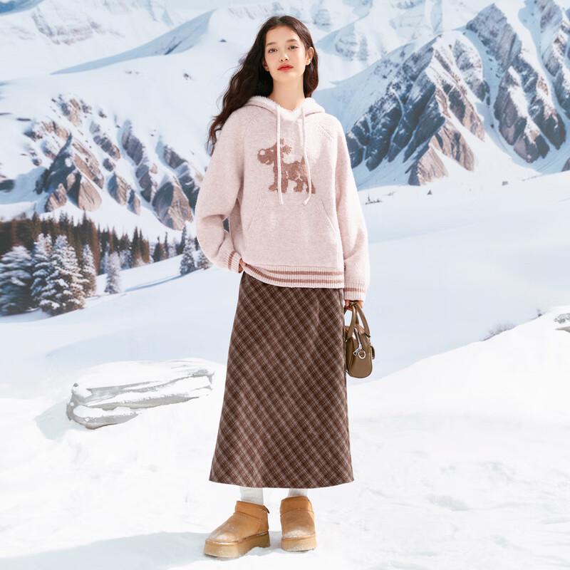 LED'IN Hooded Faux Mink Trim Knit Sweater