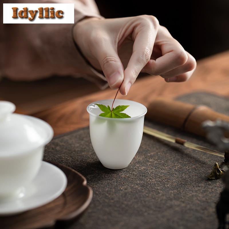 2pc/lot Ice Jade Porcelain Teacup Japanese Tea Bowl Beautiful Tea Cup Tea-tasting Fragrance Cup Chazhan Master Cups Tea 60ml