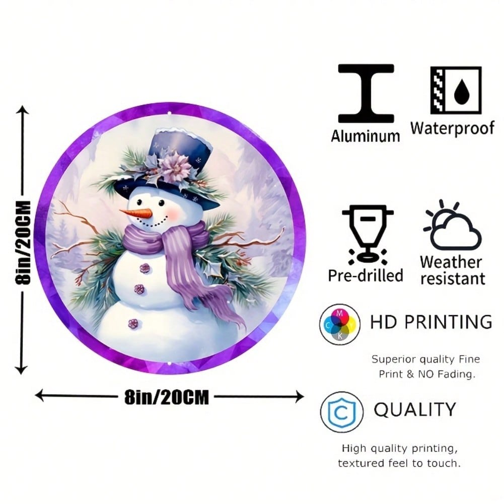 Aluminum Metal Sign Purple Snowman Wreath Winter Wall Decor 20x20