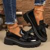 Fashion 2025 Spring Bowknot Platform Loafers Women Black Faux Leather Slip On Flats Shoes Woman College Style Thick Sole Dress Shoes