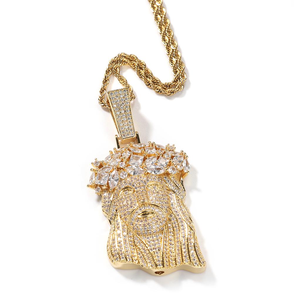 

THE BLING KING Big Jesus Pendant Necklace Full Iced Out Cubic Zirconia Charm Tennis Necklace Fashion Hiphop Jewelry Cuban chain&24inch золотий