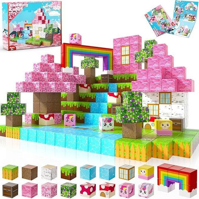 Magnetic World Building Blocks MC Set for Boys Girls Educational Puzzle Magnet Particles Toy for Kids