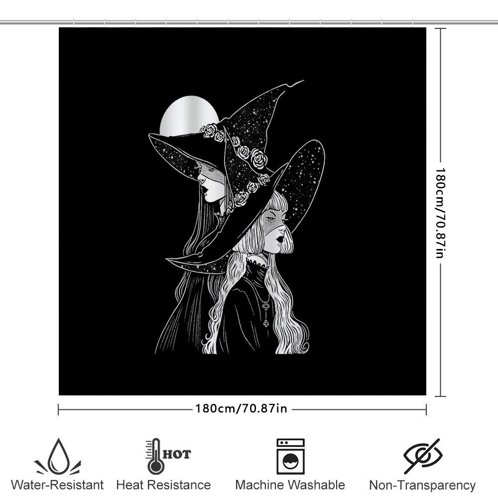 Gothic Witch Shower Curtain Dark Academia Decor Halloween Spooky Home Decor Ethereal Victorian Horror Room Divider Bathroom Set