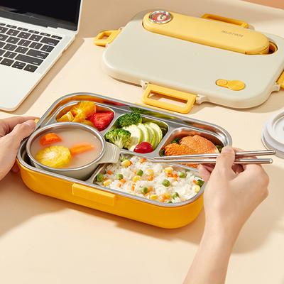 4/5 Fächer Tragbare Bento Box Mit Schüssel & Besteck 304 Edelstahl Unterteilte Lunchbox Mikrowellengeeigneter Lunchbehälter Set