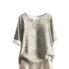 Women's Fashionable And Casual Shirt Half-sleeve Round Neck Print Cotton And Linen Blouse Top