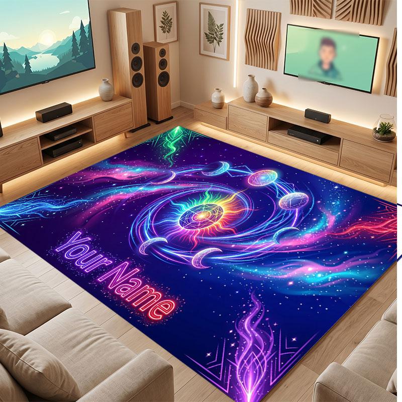 Space Cosmic Theme Crystal Velvet Floor Rug Personalized Custom Name Text Warm Carpet Home Decoration