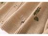 2026 A/W Pure Wool Round Neck Knit Cardigan with Embroidered Cactus Design