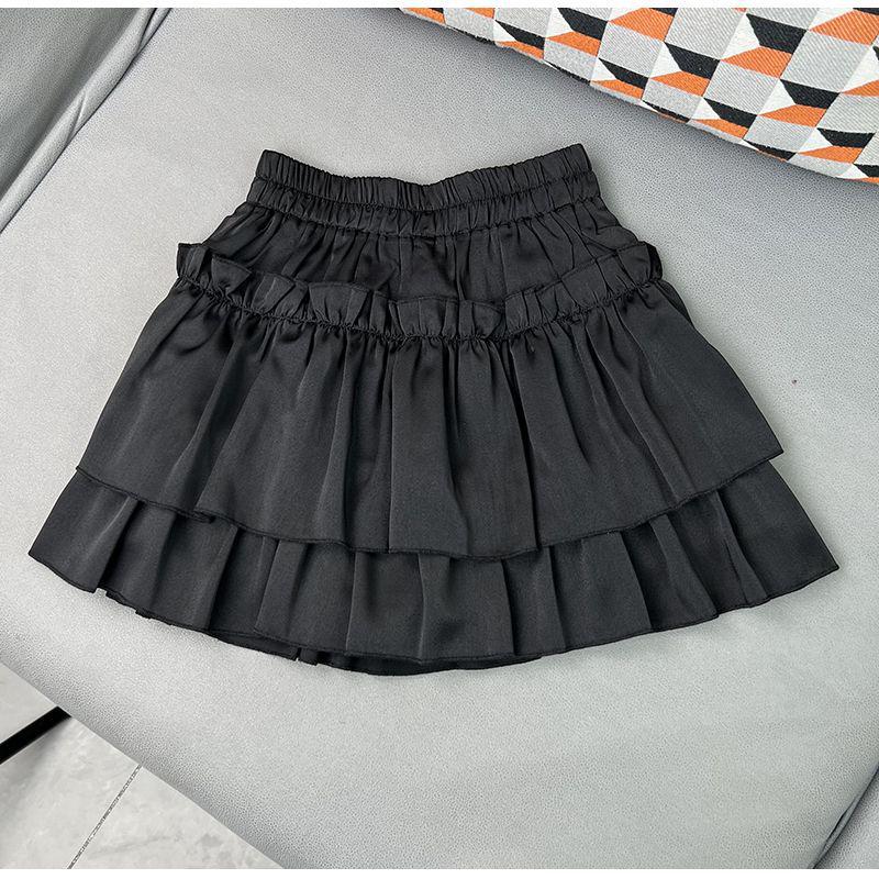 Летняя пышная юбка А-силуэта с оборками для девочек с защитными шортами 150 cm чёрный