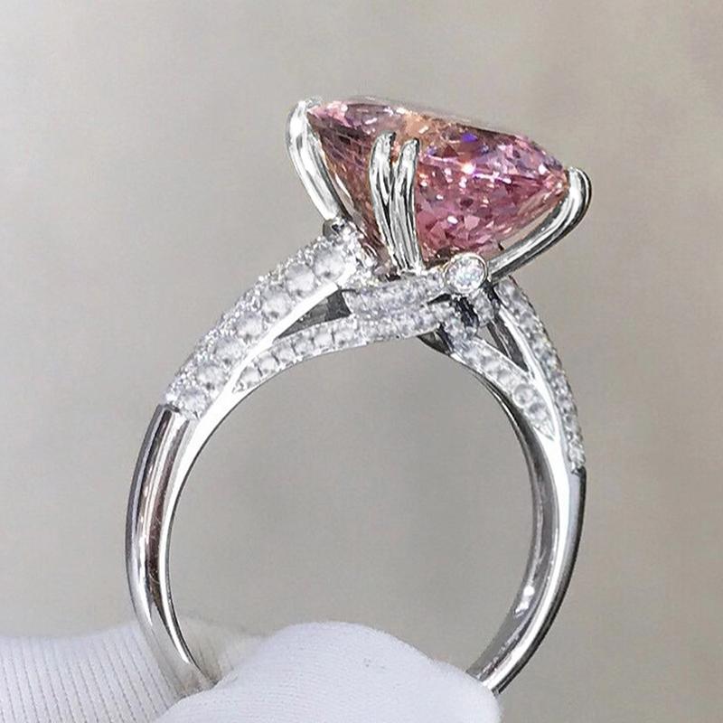 Big Oval Pink CZ Rings for Women Engagement Wedding Temperament Sweet Female Accessory Anniversary Gift Statement Jewelry
